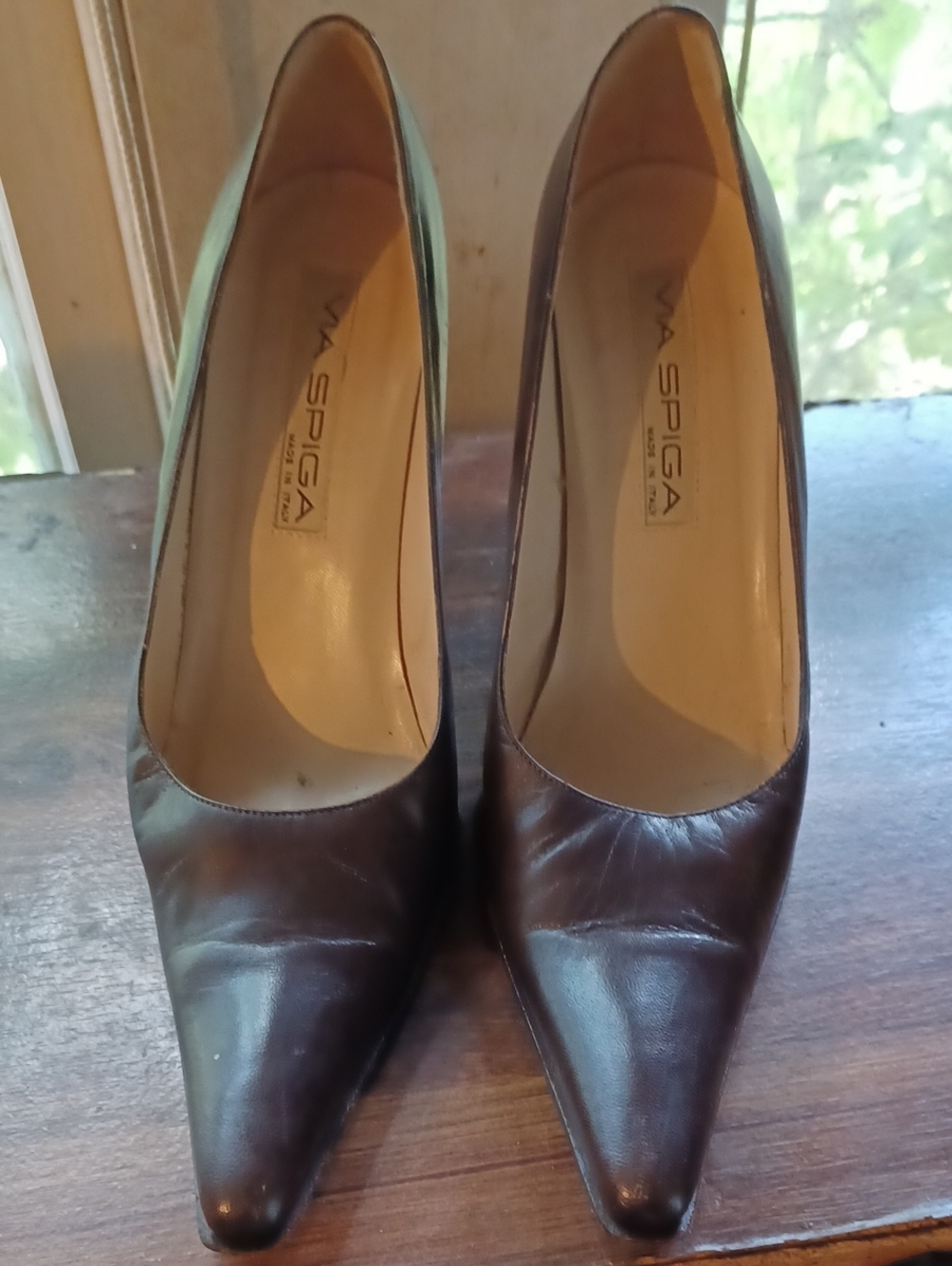 Via Spiga Dark Brown Leather Pointed-Toe Pumps